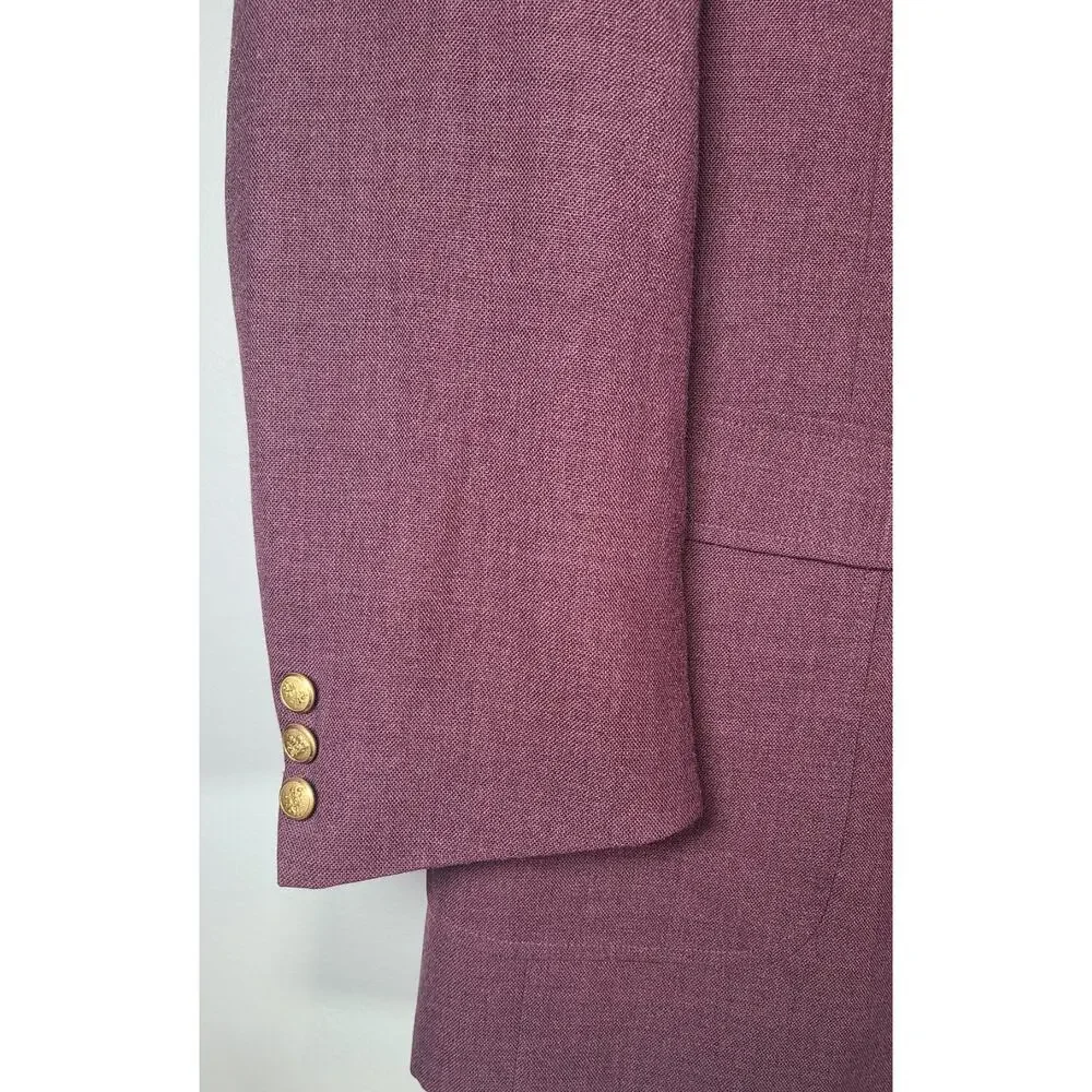 Stafford Blazer Mens 48L Plum 2 Button Hopsack Sport Coat Gold Buttons USA
